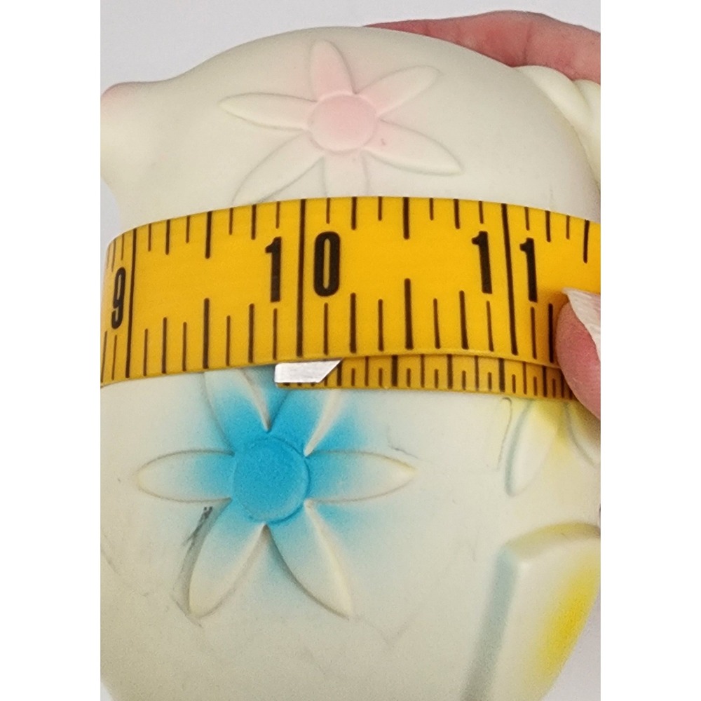 Vintage The First Years Toy Co. Piggy Coin Bank White Floral 1978 w Stopper - Picture 13 of 13